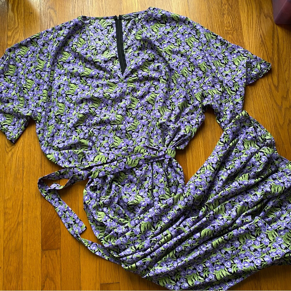 Nasty Gal full length wrap dress lavender floral pattern